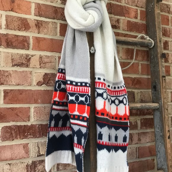 Fair Isle, Gray Mohair, Knit, Sweater Scarf - Picture 9 of 12